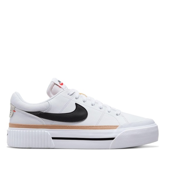 NWT SZ 6.5 NIKE WOMENS COURT LEGACY LIFT SNEAKERS- Black/Sail-white-team Orange - Picture 8 of 8